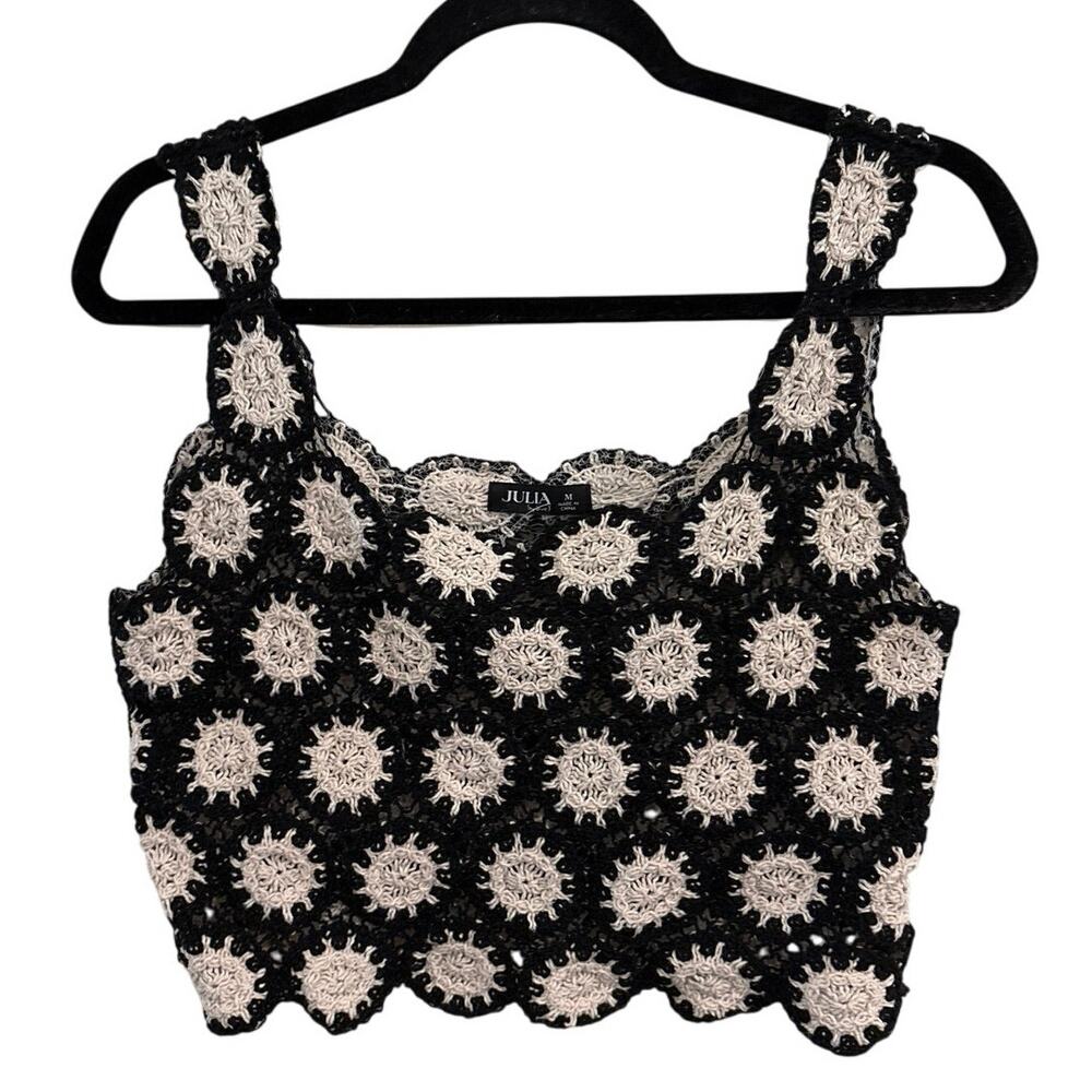 Julia by Love J Womens Medium Black & Beige Crochet Crop Top EUC